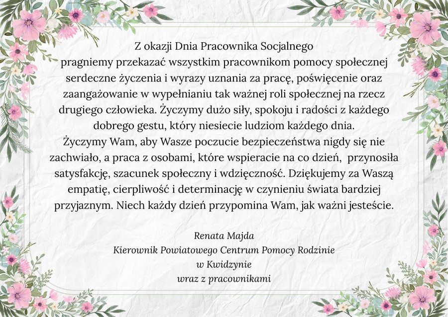 życzenia dzień pracownika socjalnego 2025
